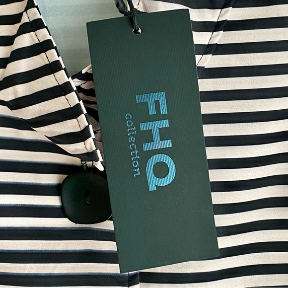 NWT FHQ Collection Tan Black Striped  Ruffled Bell Sleeves Button Down Jacket - Picture 5 of 5